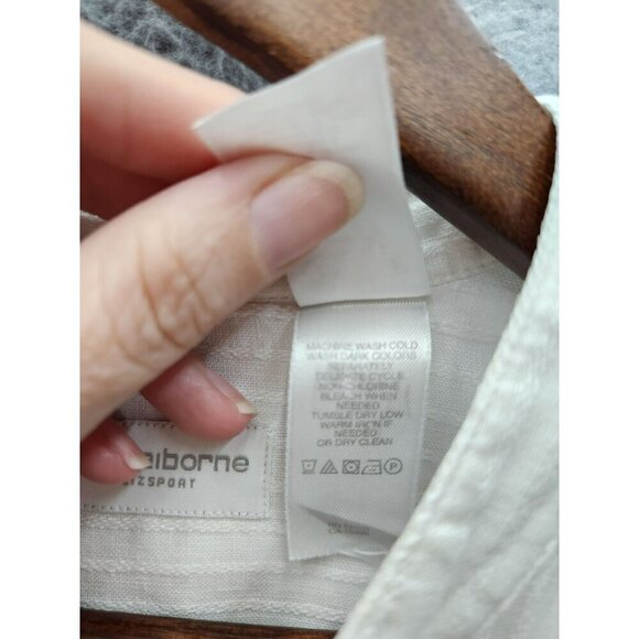 Liz Claiborne Lizsport Womens White Button-Up Long Sleeve Lightweight linen - Picture 3 of 5